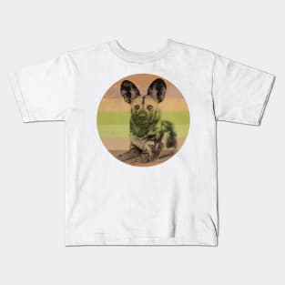 African Wild Dog on Retro-style Sunset in Africa Colors Kids T-Shirt